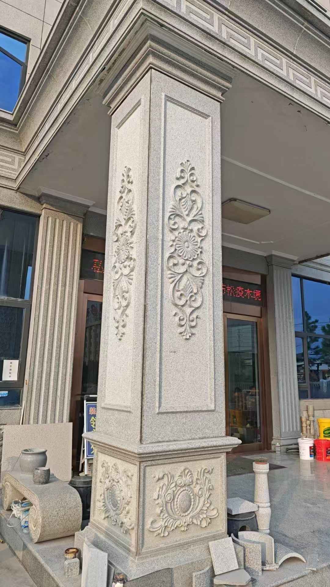 庆阳芝麻白别墅雕刻柱子  黄金麻